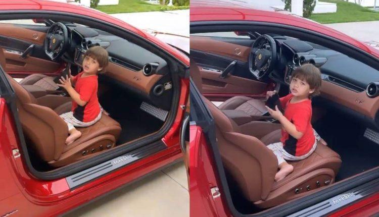 Gusttavo Lima mostra filho brincando em Ferrari avalida em R$1,3 milhão